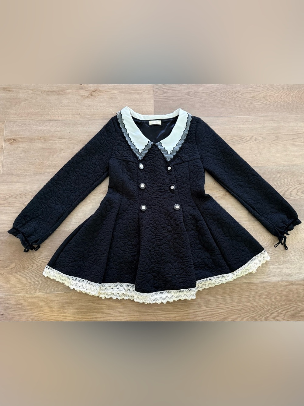 MUSSA Corset Back Lolita Coat Dress Peter Pan Collar Quilted Small